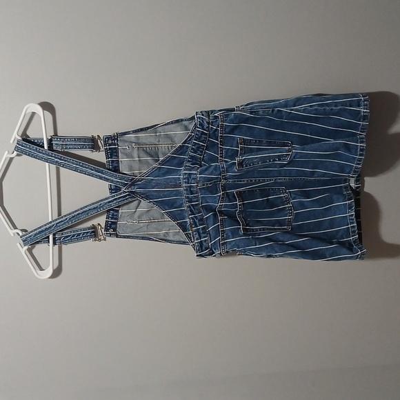Divided Striped Blue Denim Overall Skirt Women's size 8  80's Utility - Picture 4 of 7